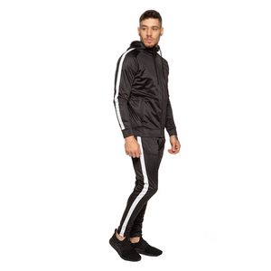 Survêtement pour homme coupe ajustée, tissu respirant, bande latérale, jogging, sweat-shirt à fermeture éclair intégrale, vêtements d'entraînement athlétique, polyester et élasthanne - Product Image 4