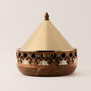 Mother of Pearl Design Wooden Bowl Food Warmer Round Casseroles Hotpot Tableware Casseroles Best Selling Metal Serving Hotpots - Product Image 2