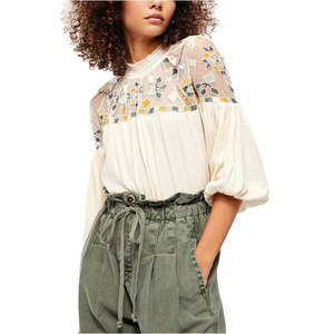 Top in Chiffon Satinato Ricamato Bohemien da Donna Free People, Collo Alto, Taglie dalla XS alla 4XL - Product Image 1