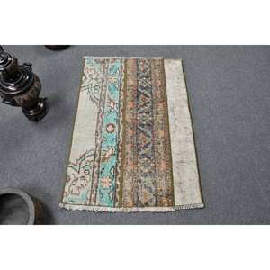 Vintage Blue <b>Turkish</b> Rug 23x34ft Traditional Style Patchwork Pattern Flat Weave Wool <b>Carpet</b> Beige Latex Backing for Living Room - Product Image 1