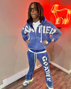 Latest Design Men's Winter Tracksuit High Quality 2 Piece Joggers Suits Set Vintage Wash Men Tracksuits With Distress <b>Applique</b> - Product Image 6