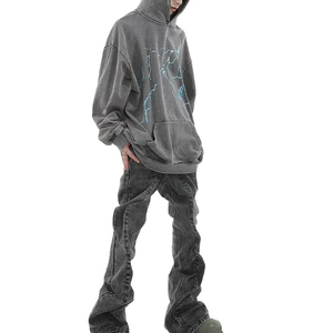 Sweats à capuche en molleton bleu Premium pour hommes Logo personnalisable Col Heavy Acid Washed Hoodies - Product Image 5
