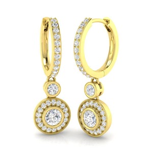 Pendientes colgantes de diseño con corte redondo, diamante cultivado en laboratorio de 1.05 quilates en platino, regalo de aniversario de boda - Product Image 2