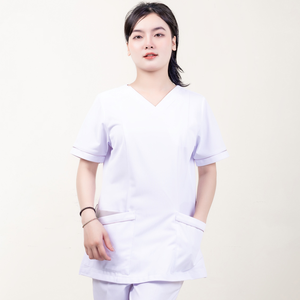 Ensemble de Blouse et Pantalon d'Infirmière Unisexe à Manches Courtes en Polyester Tissé Smart-Motion Blanc – Tenue d'Hôpital - Product Image 4