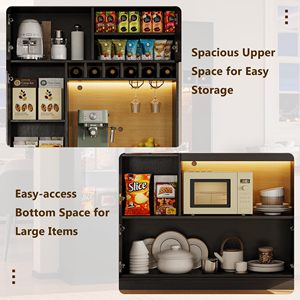 <span class=keywords><strong>Meuble</strong></span> de <span class=keywords><strong>cuisine</strong></span> haut noir moderne avec support pour micro-ondes, bar à café LED, casier à vin et vitrine à verres - Product Image 1