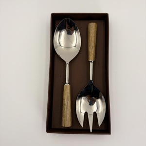 ชุดช้อนส้อมสลัดสแตนเลส ดีไซน์แฮนด์เมด ด้ามจับสีเงินขัดเงา ช้อนและส้อมเสิร์ฟสลัดดีไซน์เนอร์ งานแต่งงาน ผลิตจากเหล็กขัดเงา - Product Image 5