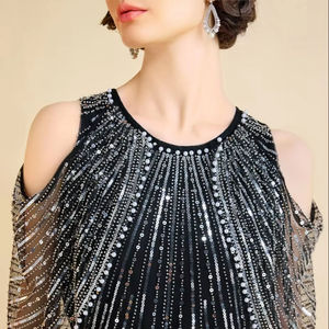 Vestido de fiesta de noche negro Antiestático de alta calidad con patrón floral Vestido de cóctel largo con forma de cuerpo largo para eventos - Product Image 1