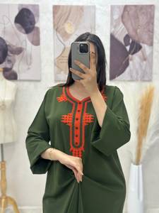 Moroccan Gandoura <b>Kaftan</b> Abaya Dress Women Long Sleeve Embroidered Maxi Gown Silk V Neck Flared Hem <b>Summer</b> Dubai Wear - Product Image 4
