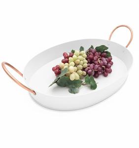 Bandeja Ovalada Popular de Hierro Galvanizado Blanco para Servir Té y Café, Hecha a Mano con Asas de Metal Dorado para Fiestas de Boda - Product Image 1