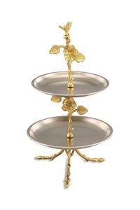 Support à gâteau de luxe à 2 niveaux en métal doré, motif oiseaux et fleurs, plateau de service décoratif pour desserts, idéal pour mariages, fêtes et décoration intérieure - Product Image 5