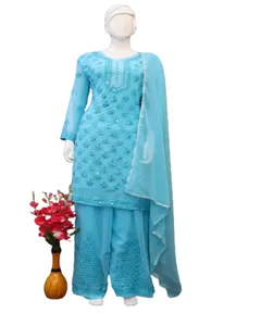 Setelan Patiala Punjabi hijau cantik dengan Dupatta Salwar Kameez pakaian pesta kasual musim Festival harga grosir