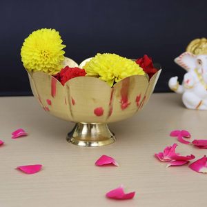 Cuenco de Latón Grabado con Forma de Loto | Cesta de Flores para el Hogar | Oficina | Frutero para Mesa de Comedor | Tazón para Servir de Cocina | Matrimonio - Product Image 5