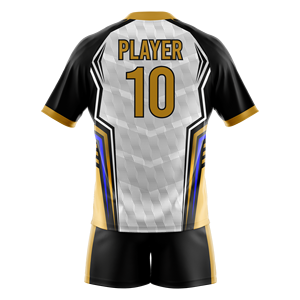 Ensemble d'uniformes de rugby personnalisés par sublimation, maillot et short d'équipe personnalisés, blanc, noir, or, kit de vêtements de sport - Product Image 2