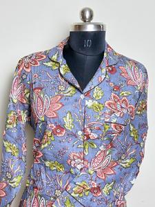 Floral Handblock impreso algodón largo Kurti Top botón Casual camisa para Primavera Verano Otoño Invierno temporada encaje decoración ODM - Product Image 3