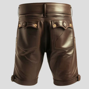 Shorts pour hommes en cuir véritable de haute qualité, design personnalisé 2025, couleur marron, shorts décontractés tendance pour club - Product Image 2