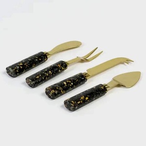 Two-Tone Marble Design Cheese Knife <b>Set</b> Stainless Steel Cutlery with Gold Plating <b>Metal</b> Cheese Tools - Product Image 4