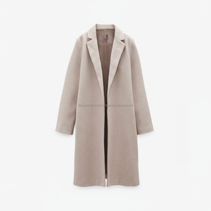 Manteau long en laine beige pour femme sur mesure, fabrication OEM et marque privée, vêtements d'hiver - Product Image 1