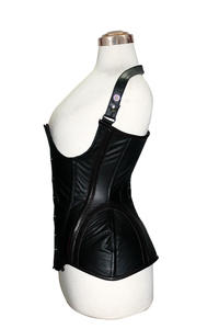 Entrenador de cintura gótico OEM y ODM, corsé de cuero elegante, moldeadores deshuesados de acero, correa de hombro transpirable, copas delanteras Busk, paneles de modestia - Product Image 3
