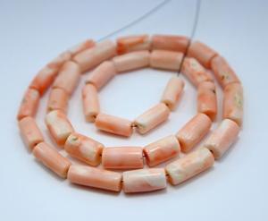 Perles de pierres précieuses de corail en peau d'ange japonaise en forme de tube lisse rose naturel Taille 11X5MM à 19X6MM - Product Image 1