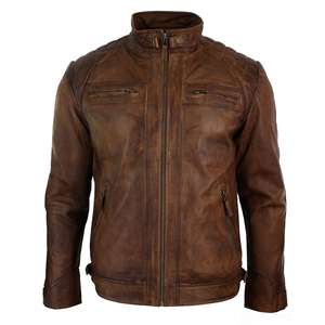 High Quality OEM Service Custom Fashion Men's Stand Collar Brown Solid Color Polyester/Cotton <b>Leather</b> Jackets with Front Logo - Product Image 4