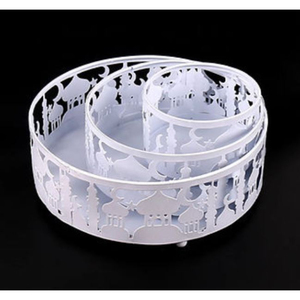 Plateau de service de couleur blanche antique plateau en métal de conception de découpe arabe plateau de service sur le thème du Ramadan à vendre - Product Image 2
