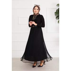 <b>Black</b> Flounce <b>Skirt</b> Hijab Tulle Wrap <b>Long</b> Office Lady Style Breathable Linen Spandex with Digital Print Plain Dyed Leather - Product Image 2