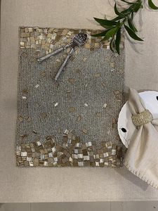Winter Special Solidarity Impex Gold Silver Jeweled Shaped Hand Beaded <b>Placemat</b> Festive Mats & Pads for Weddings Dining Parties - Product Image 3