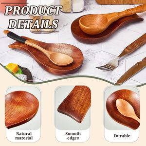 Soporte para cuchara de 2 piezas para estufa, soporte para cuchara superior para mostrador de cocina, soporte rústico con forma de pez de madera para utensilios de espátula de cocina - Product Image 3