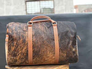 Sac de voyage léger et portable en cuir véritable de vachette à poils, grande capacité, idéal pour le week-end, vente en gros LHODB-0119 - Product Image 6