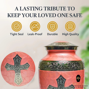 Urna de cremación cruzada rosa y plateada, urna funeraria grande para cenizas de adultos, urna conmemorativa religiosa hecha a mano con tapa de 10,5 pulgadas - Product Image 3