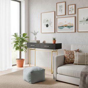 Mesa Consola de 100x30x81cm con Cajones, Madera de Caucho y Estructura de Hierro CST074 - Para Abrigos de Mujer - Product Image 2