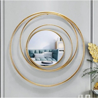 Miroir mural rond de grande taille de qualité supérieure, cadre en métal doré, design à cercles superposés, pour la décoration de salon et de la maison