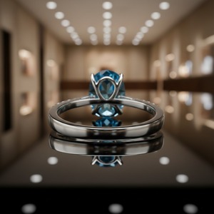 แหวนแต่งงานวินเทจเงินแท้ 925 ประดับเพชรบลูโทแพซทรงวงรีแบบฝังช่อง ได้รับการรับรองจากผู้ตรวจสอบอิสระ เหมาะสำหรับเป็นของขวัญ - Product Image 3