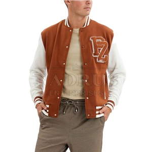 NADRUB ENTERPRIRES Men's Winter Comfortable 100% Cotton Breathable Letterman Jacket Stand Collar Durable Fleece <b>Covered</b> <b>Button</b> - Product Image 4