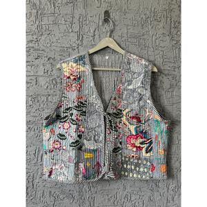 Gilet Bohème Réversible Fait Main pour Femme, Veste Kimono Matelassée en Coton, Laine et Mélanges - Product Image 1