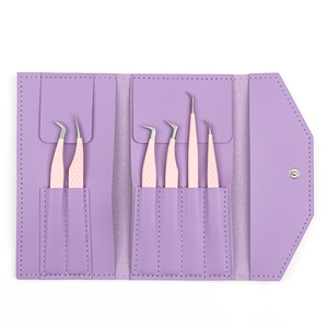 <b>Pink</b> Diamond Grip Eyelash Tweezers <b>Pink</b> <b>Box</b> Packing Isolation Private Label Fiber Tip Volume Lash Tweezers OEM Custom Branding - Product Image 3