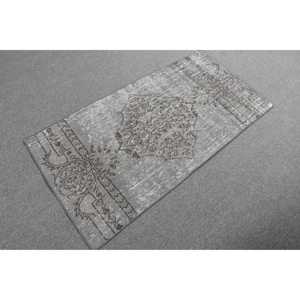 พรมวินเทจ, พรมตุรกีขนาดเล็ก 2.2x4.5 ฟุต, พรมลายอิคัตสีน้ำตาลเทา - Product Image 4