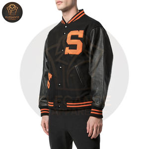 Color negro naranja buen proveedor nueva llegada venta al por mayor tasa OEM ODM manga larga para hombres béisbol universitario chaquetas universitarias - Product Image 3