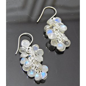 Boucles d'oreilles en argent sterling 925 de style religieux avec pierre de lune, grappe de raisins, cabochon, pierre précieuse, design tendance, pour filles et femmes - Product Image 4