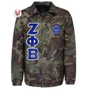 Zeta Phi Beta Sorority Embroidery Women camouflage Coaches Jacket | ZPB Sorority Embroidered Ladies Custom Made Camo Line Jacket