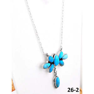 Collier fait main style sud-ouest en argent sterling et pierres turquoise, avec fleurs, ancres et perles numérotées, chaînes classiques pour cadeaux - Product Image 3