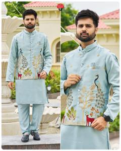 Designer Malai Satin Avec Lourde Broderie Kurta Pyjama Avec Koti Fabricant Et Fournisseur De L'Inde Au Taux Le Plus Bas - Product Image 5