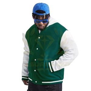 Veste de baseball décontractée en toile et laine pour hommes avec col montant raglan surdimensionné Veste polaire chaude printemps automne hiver - Product Image 1