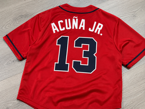 Maillot de baseball unisexe rouge à col rond et manches courtes, numéros d'équipe imprimés par transfert thermique, séchage rapide, respirant, en polyester, ajustable - Product Image 3