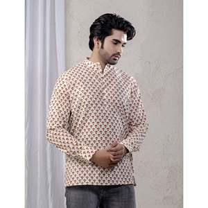 Kurta court en coton imprimé décontracté pour hommes avec manches longues - Product Image 4