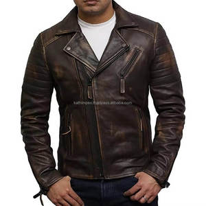 Chaqueta de motorista de cuero marrón desgastado de invierno de tendencia para hombres cremallera asimétrica Vintage resistente estilo de calle Casual ropa urbana - Product Image 1
