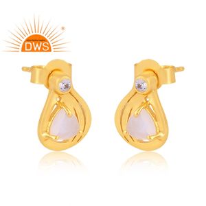 Última tendencia de plata esterlina 18K chapado en oro Cz y Rainbow Moon Stone Gemstone Stud Earring Demi Fine Jewelry Manufacturer - Product Image 2