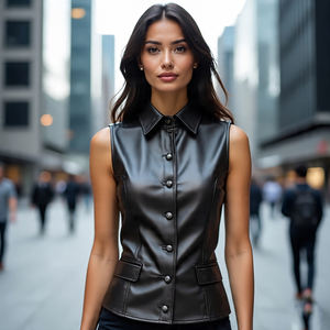 เสื้อกั๊กหนังแท้สำหรับนักขี่มอเตอร์ไซค์สำหรับผู้หญิงเสื้อโค้ทคาดเอวสำหรับผู้หญิงเสื้อโค้ทหนังวัวมีกระดุมสำหรับใส่กลางแจ้ง - Product Image 5