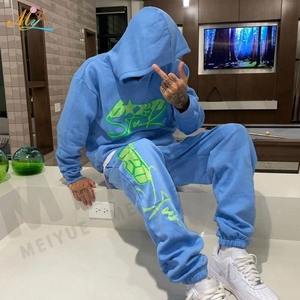 Custom Color Blocked Patchwork Hoodie and <b>Sweatpants</b> Set Heavyweight 100% Cotton Baggy Tracksuits for Men Women for Winter - Product Image 5