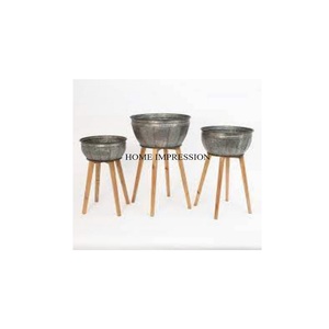 Abstract Designing Handmade Galvanized <b>Planters</b> and Pots Set Of 3 Different Sizes Round Shape Farmhouse Garden Accessories Pots - Product Image 1